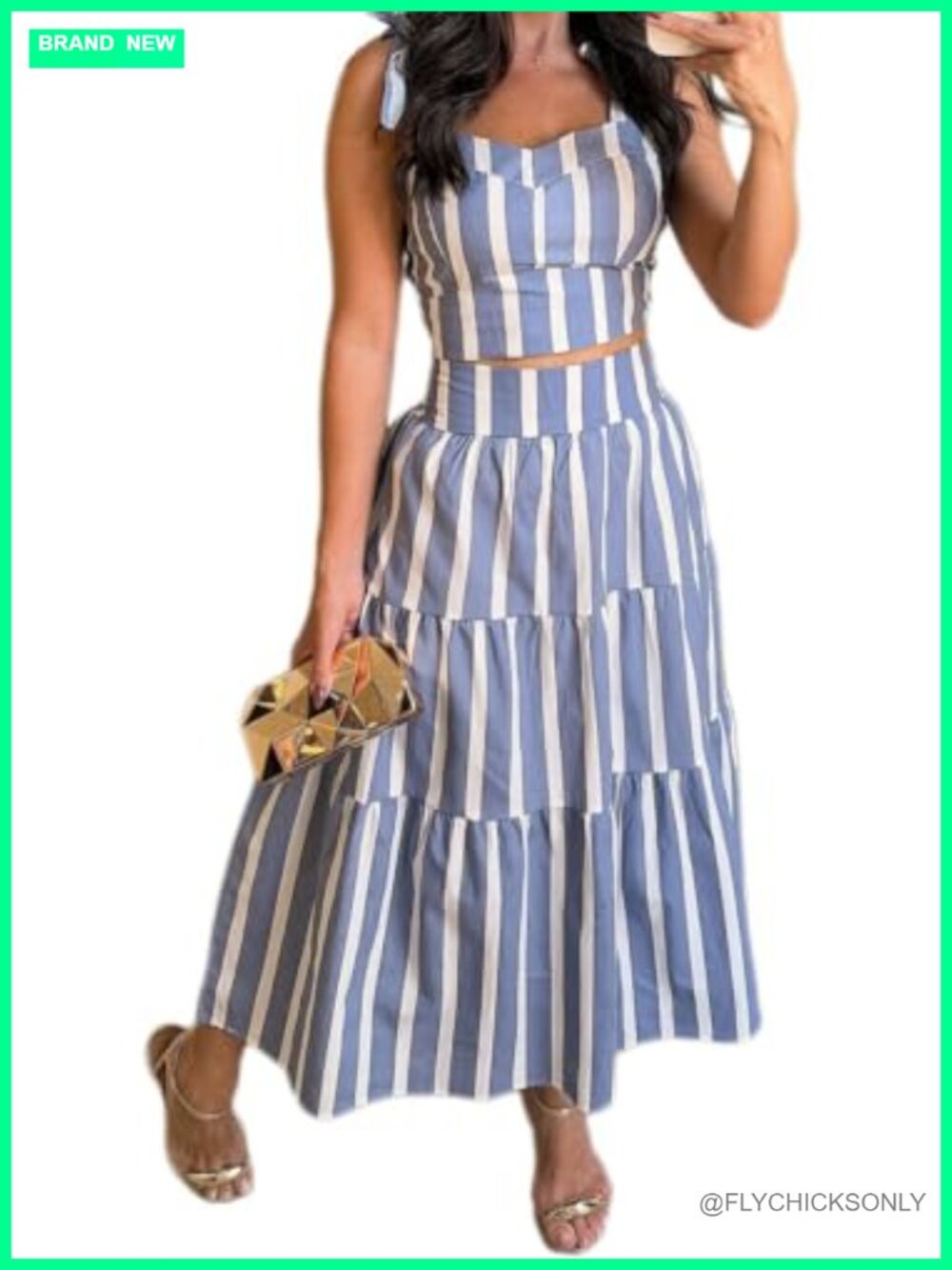 Women Two Piece Skirt Set Halter Top High Waist A Line Maxi Skirt Summer